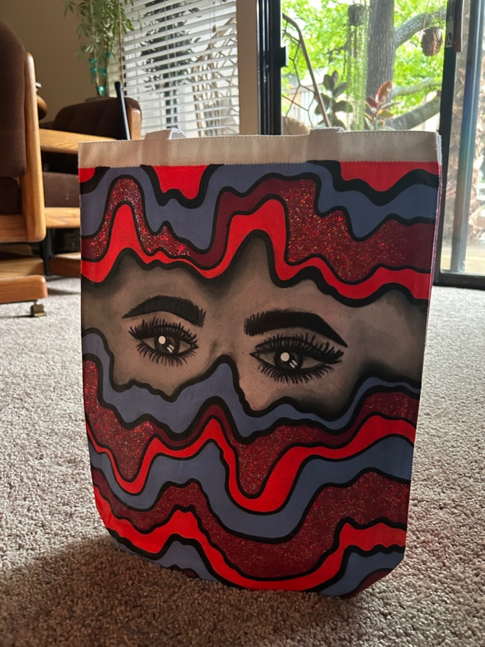 Canvas Tote Bag with Eye motif/ bright neon colors - Picture 2 of 6